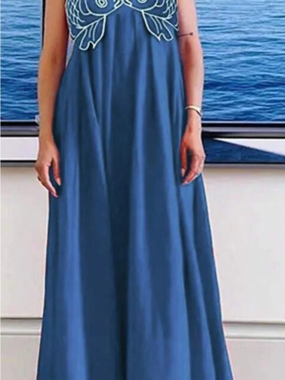 Blue Maxi Dress with Embroidered Fish Bust - Picture 2 of 15